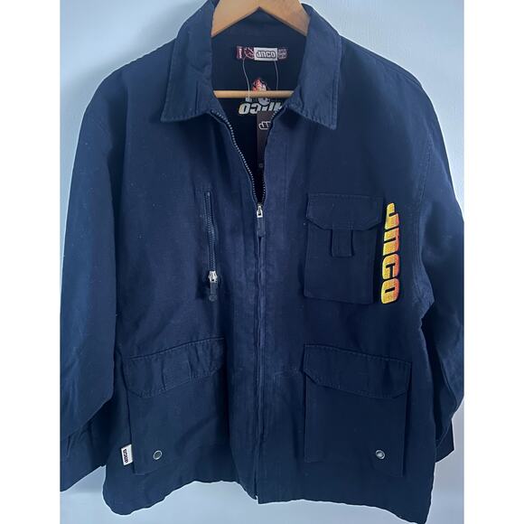 Vintage 90s JNCO Flamehead Navy Blue Utility Cargo Embroidered Jacket XL NWT - Picture 2 of 12